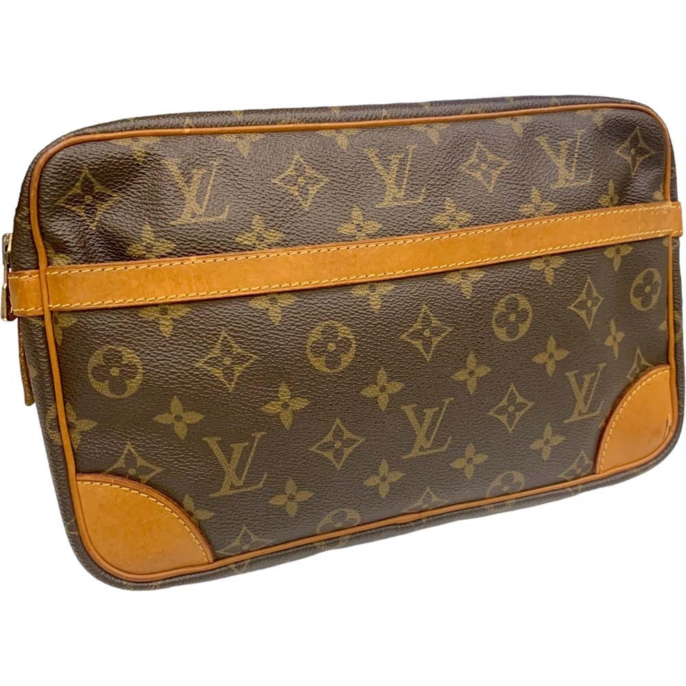 Louis Vuitton Compiegne Clutch Bag Shoulder Monogram Brown Zipper Closure
